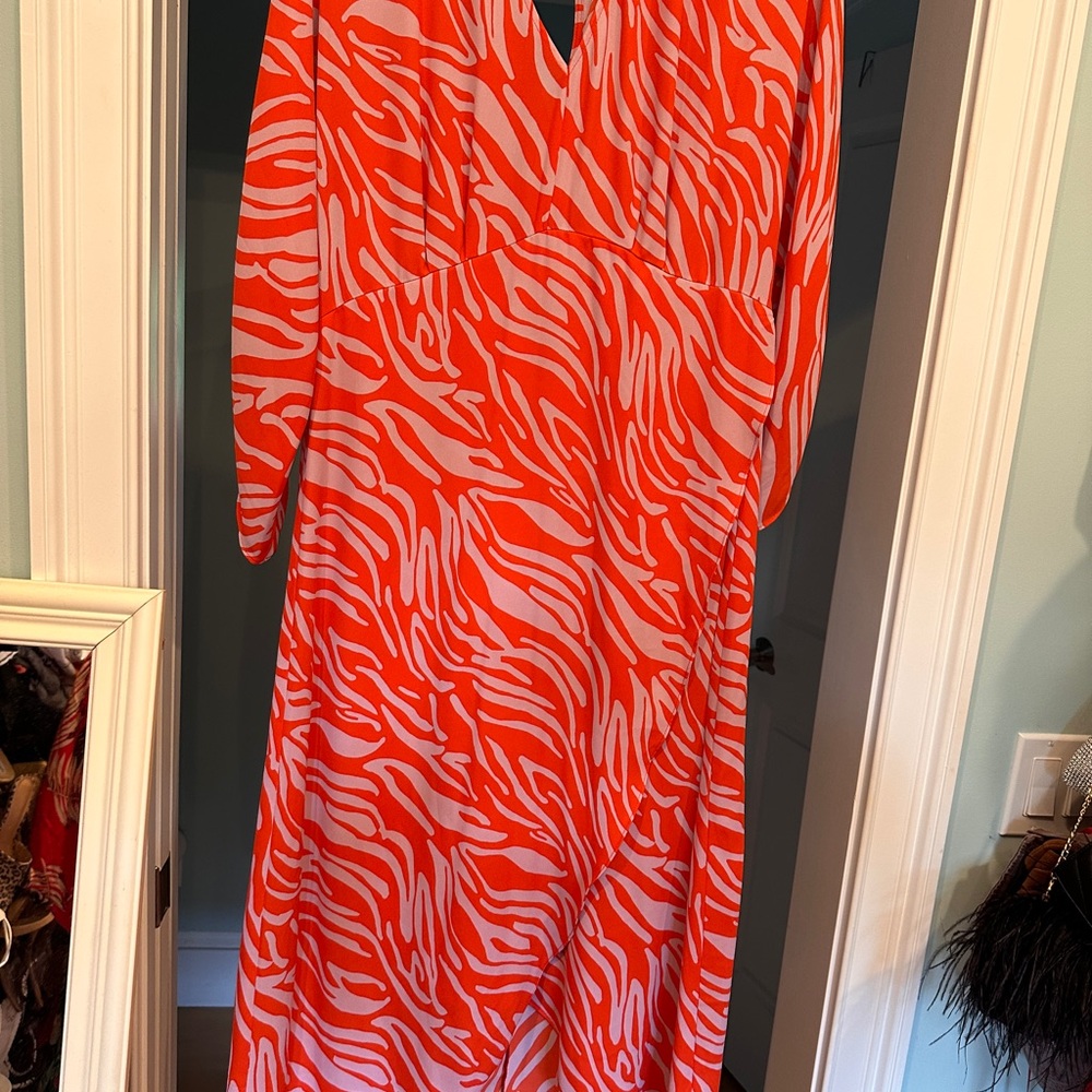 CAbi Orange Midi Dress with Bishop Sleeves M